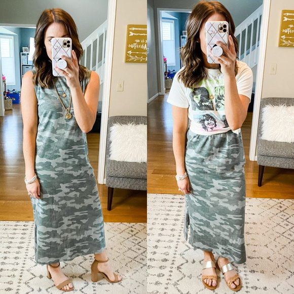 Universal Thread Dresses & Skirts - Universal Thread Dress Green Camouflage Midi Sleeveless Side Slit